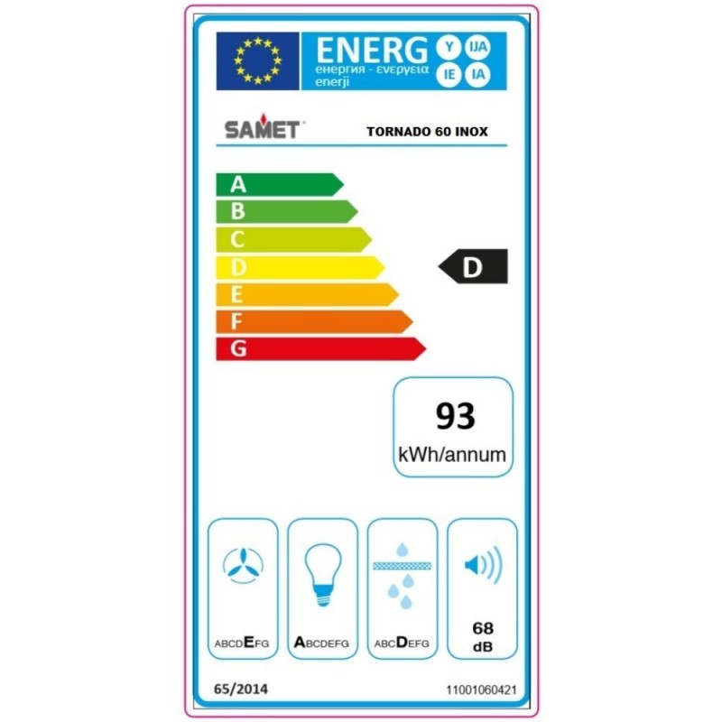 Gruppo cappa Samet sottopensile luce led potenza aspirante 280 m3/h 3 livelli Tornado 60 inox