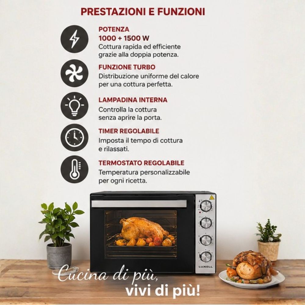 Luxell Forno multifunzione 70 litri LX-9645 nero inox