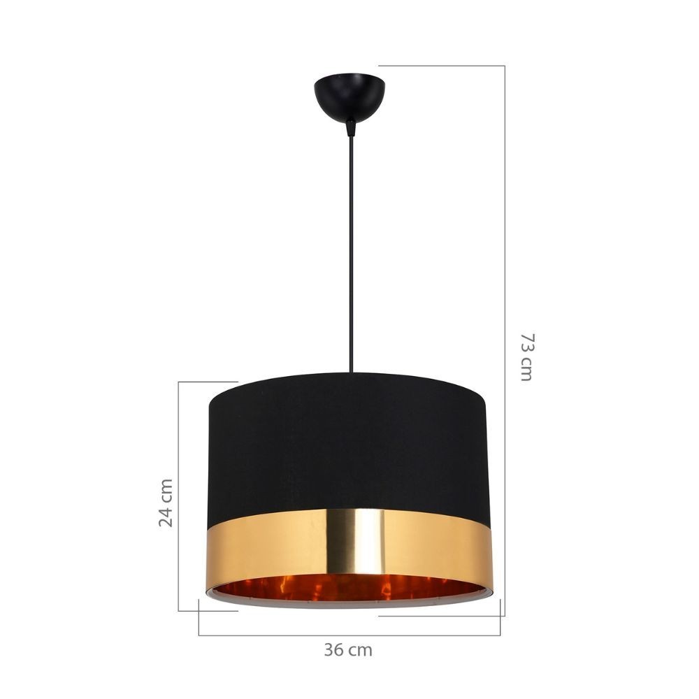 Lampada a sospensione Alfina con paralume in PVC effetto tessuto nero fascia oro ASZ1665