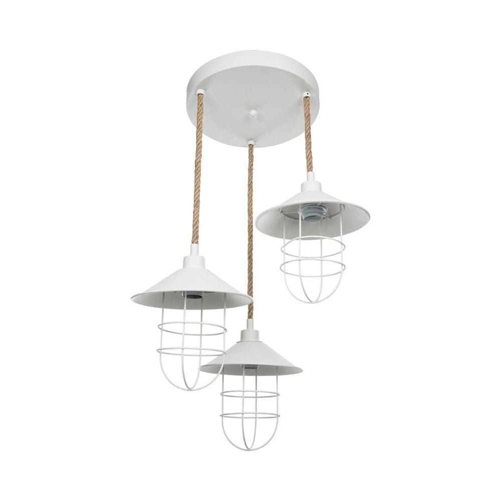 Lampada a sospensione Bulut ASZ0632 3 luci metallo bianco e corda
