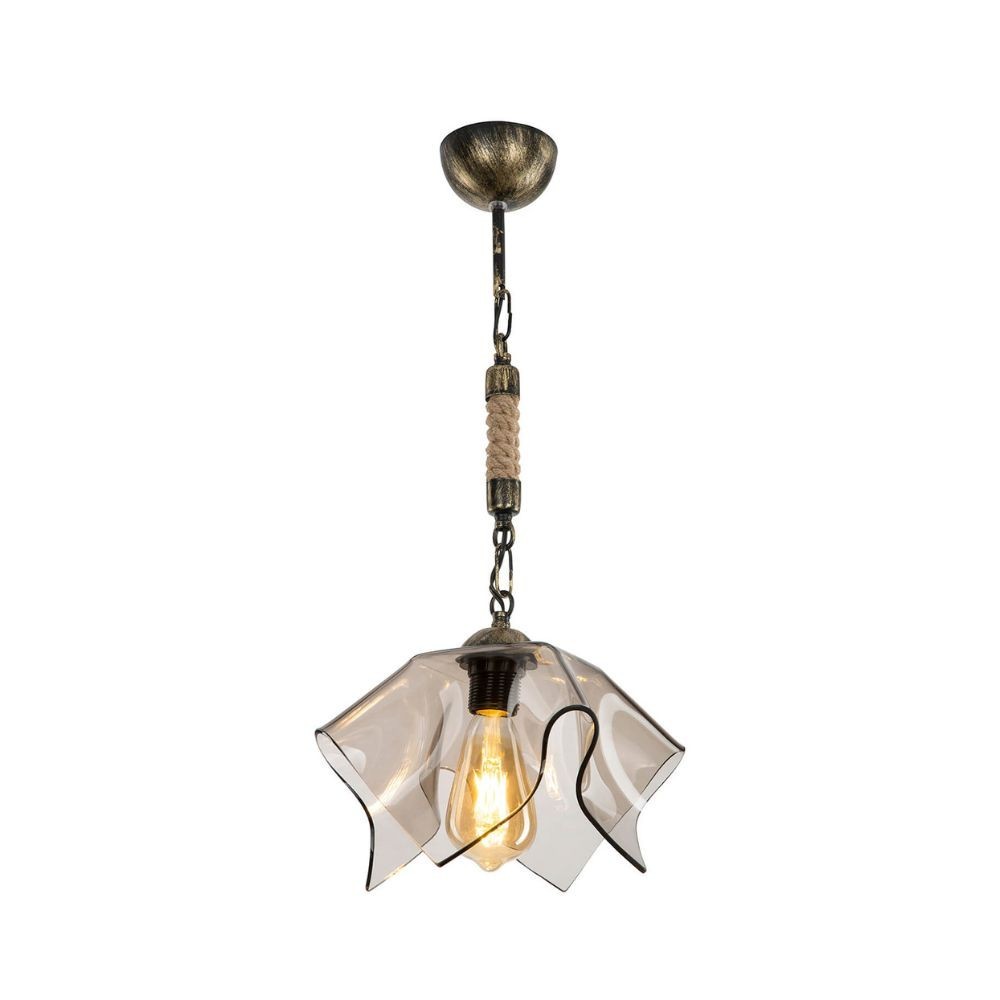 Lampada a sospensione Volga MDL3781 oro antichizzato e vetro fumè