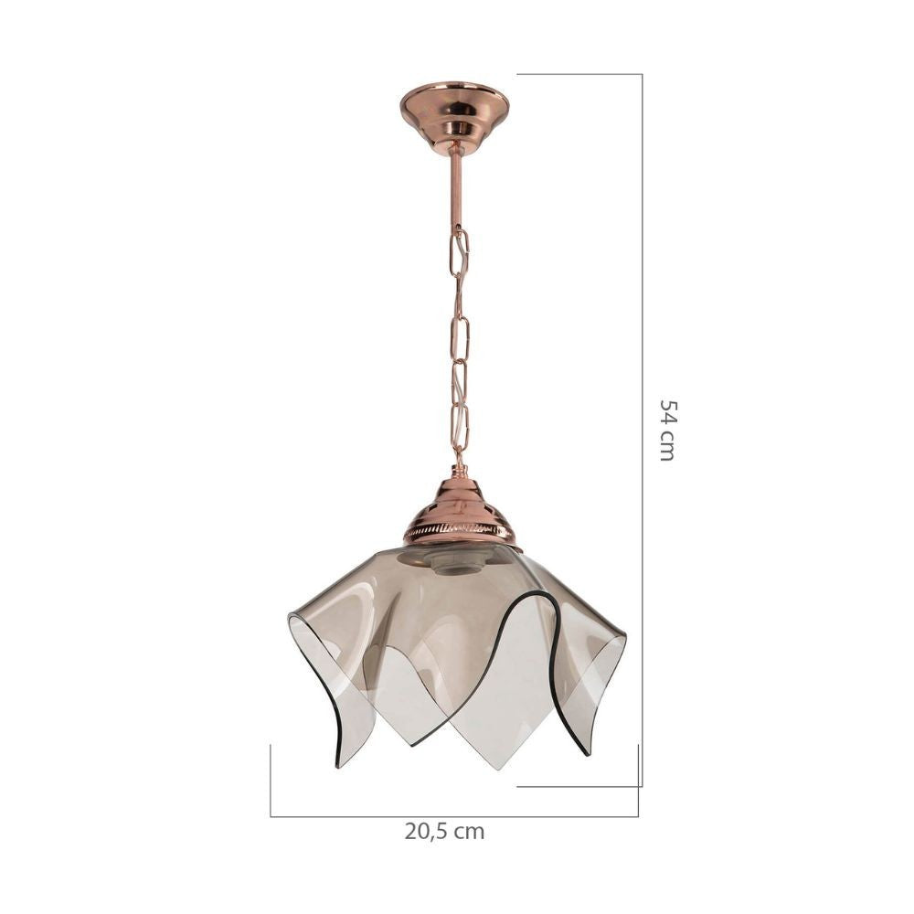 Lampada a sospensione Volga MDL3782 rame e vetro fumè