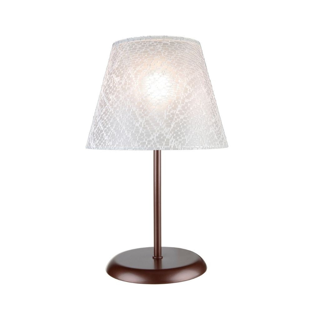 Lampada da tavolo Elva MNG3065 in metallo e paralume in PVC effetto tessuto ricamo