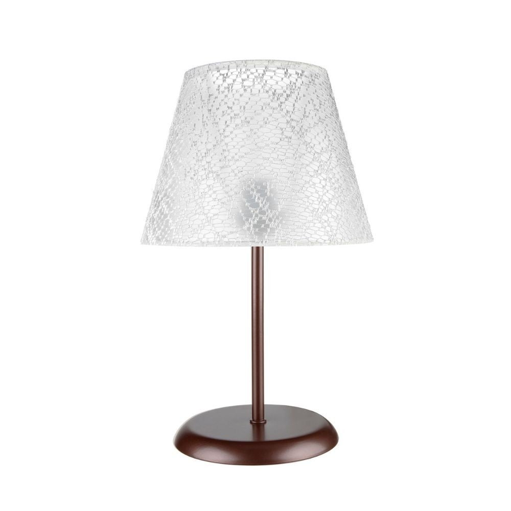 Lampada da tavolo Elva MNG3065 in metallo e paralume in PVC effetto tessuto ricamo