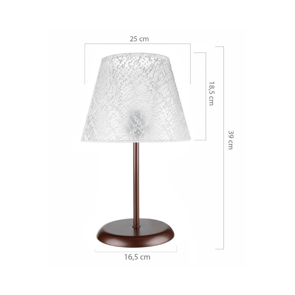 Lampada da tavolo Elva MNG3065 in metallo e paralume in PVC effetto tessuto ricamo