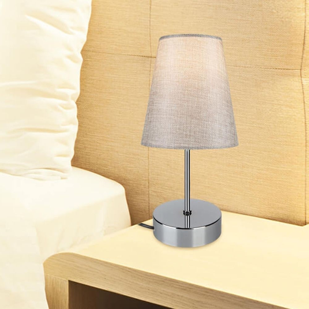 Lampada da tavolo Estelya ASZ1068 cromo con paralume in PVC effetto tessuto beige