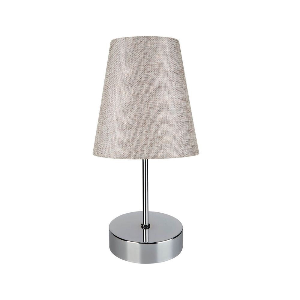 Lampada da tavolo Estelya ASZ1068 cromo con paralume in PVC effetto tessuto beige
