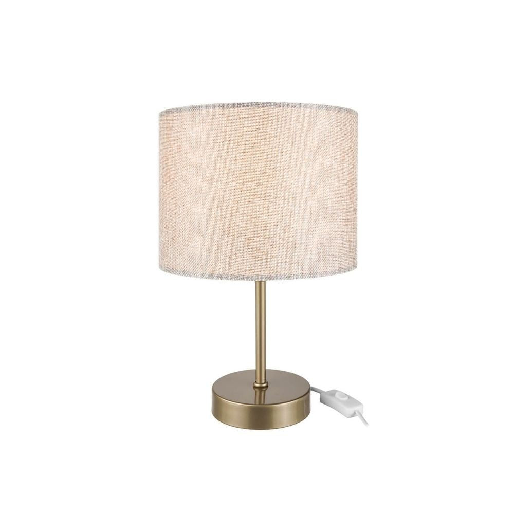 Lampada da tavolo Flora ASZ1496 con paralume cilindrico in PVC effetto tessuto sabbia