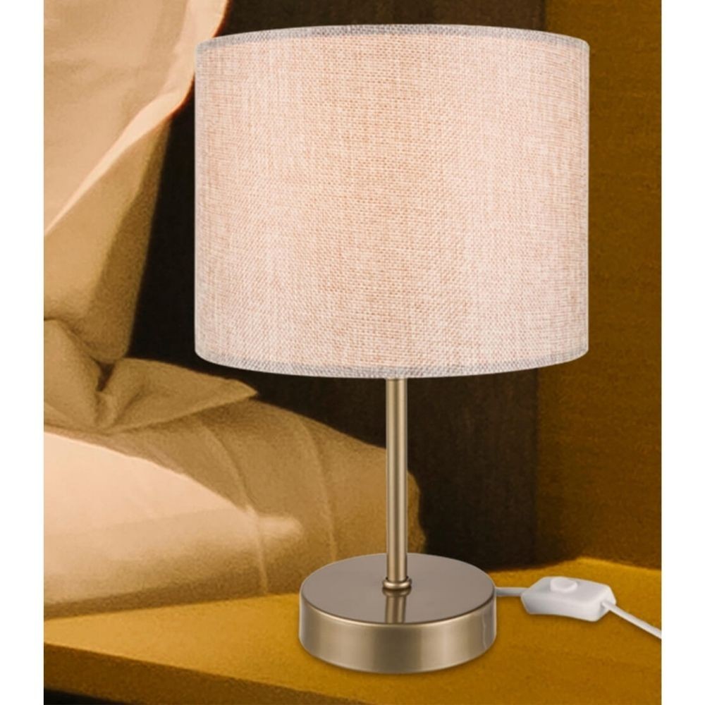 Lampada da tavolo Flora ASZ1496 con paralume cilindrico in PVC effetto tessuto sabbia