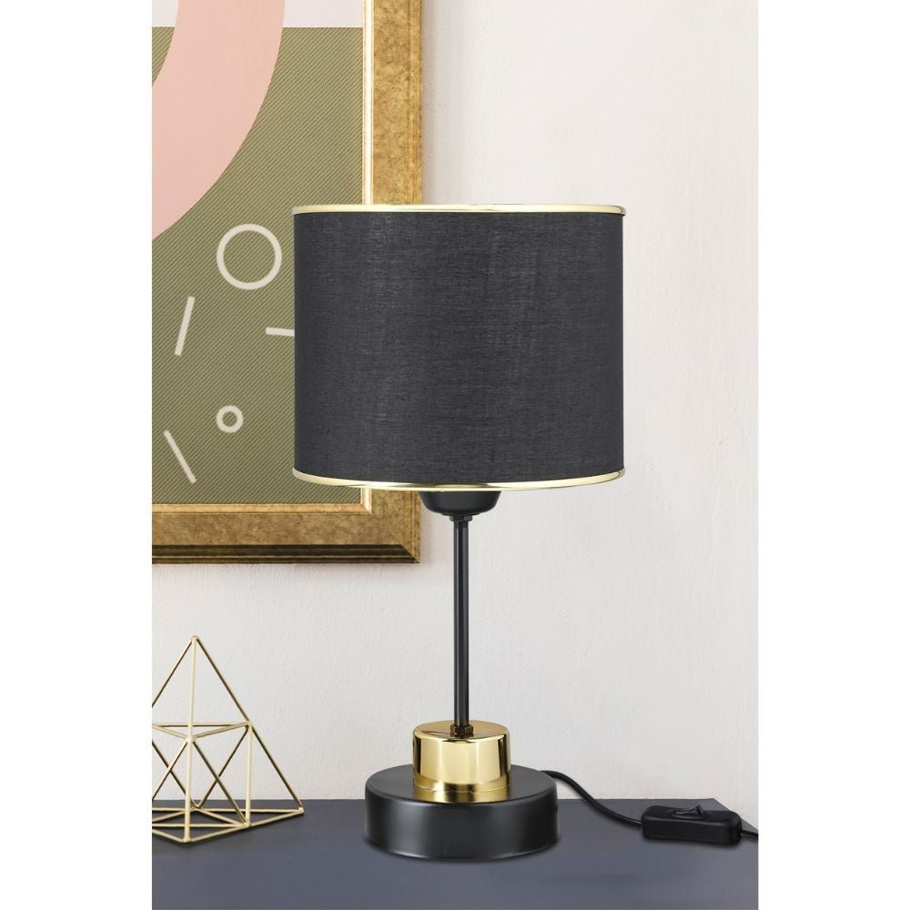 Lampada da tavolo metallo e paralume in PVC effetto tessuto nero Arden ASZ1633