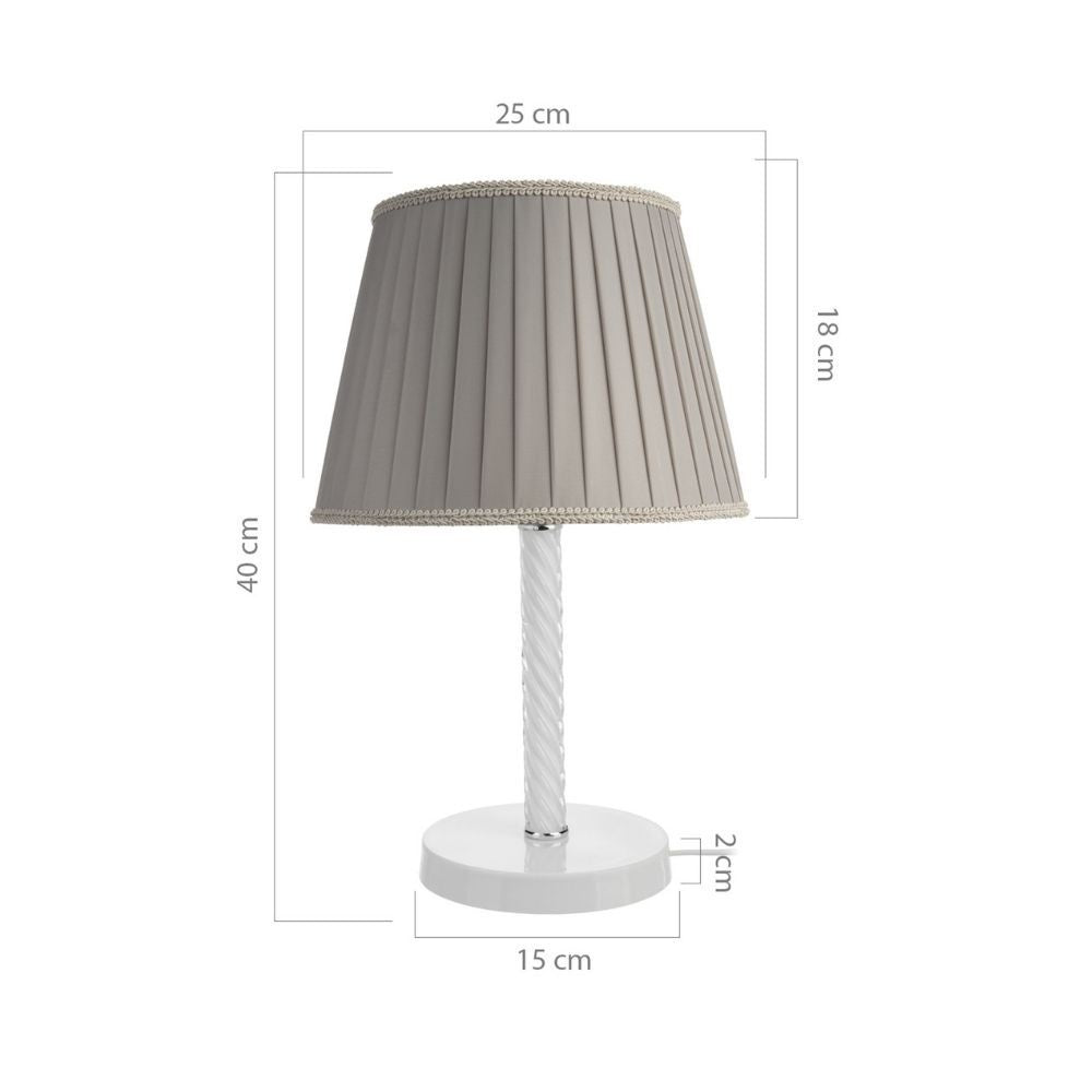 Lampada da tavolo Piray ASZ1277 vetro bianco e paralume in PVC effetto tessuto beige