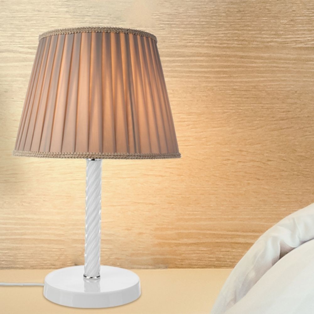 Lampada da tavolo Piray ASZ1277 vetro bianco e paralume in PVC effetto tessuto beige