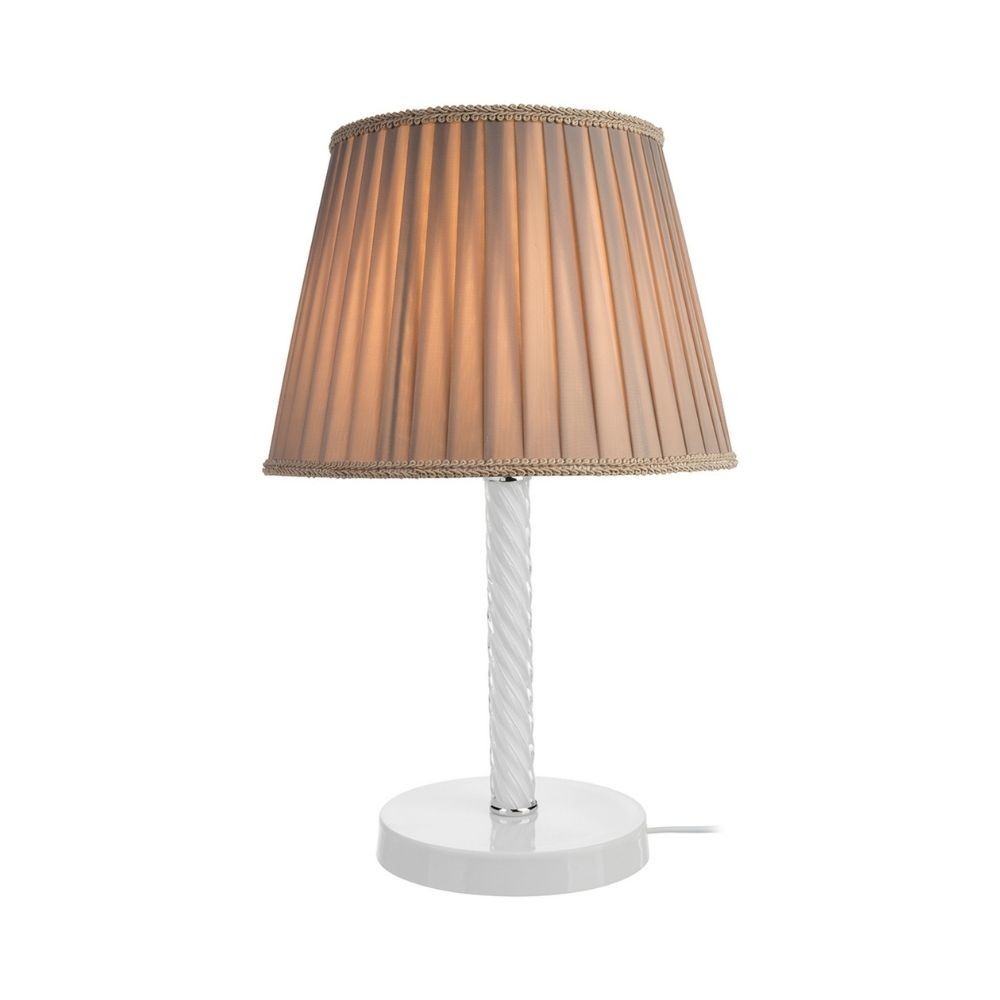 Lampada da tavolo Piray ASZ1277 vetro bianco e paralume in PVC effetto tessuto beige