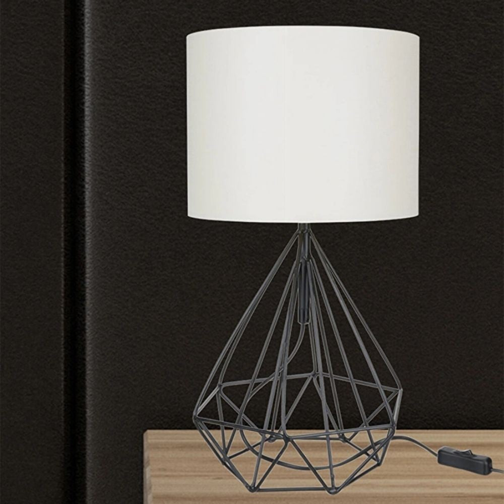 Lampada da tavolo ufficio scrivania Pena nero con paralume PVC effetto tessuto bianco MDL4268