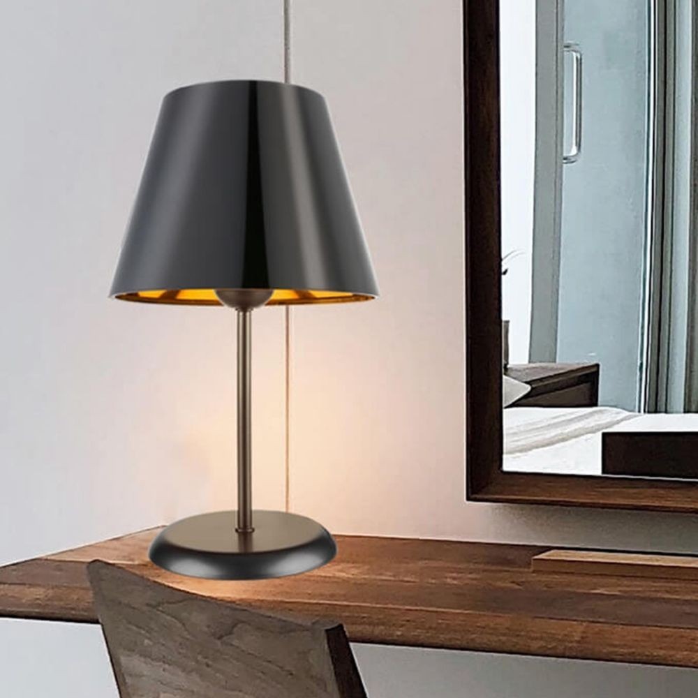Lampada da tavolo Verda ASZ1212 in metallo e paralume in PVC effetto tessuto nero