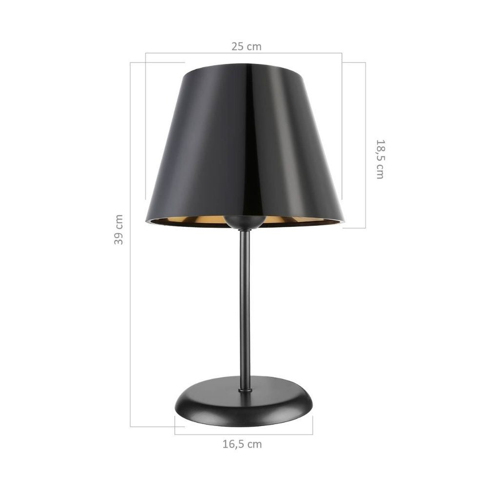 Lampada da tavolo Verda ASZ1212 in metallo e paralume in PVC effetto tessuto nero