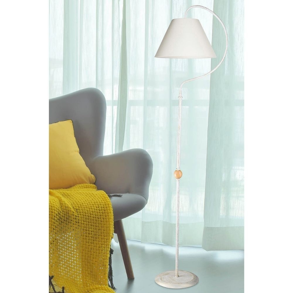 Lampada da terra a stelo Geo ASZ1043 con paralume in PVC effetto tessuto bianco