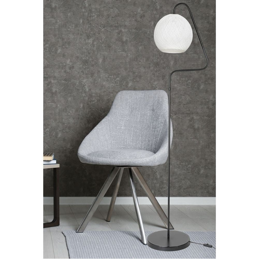 Lampada da terra a stelo Yumak MDL4256 grigio e paralume in PVC effetto tessuto bianco