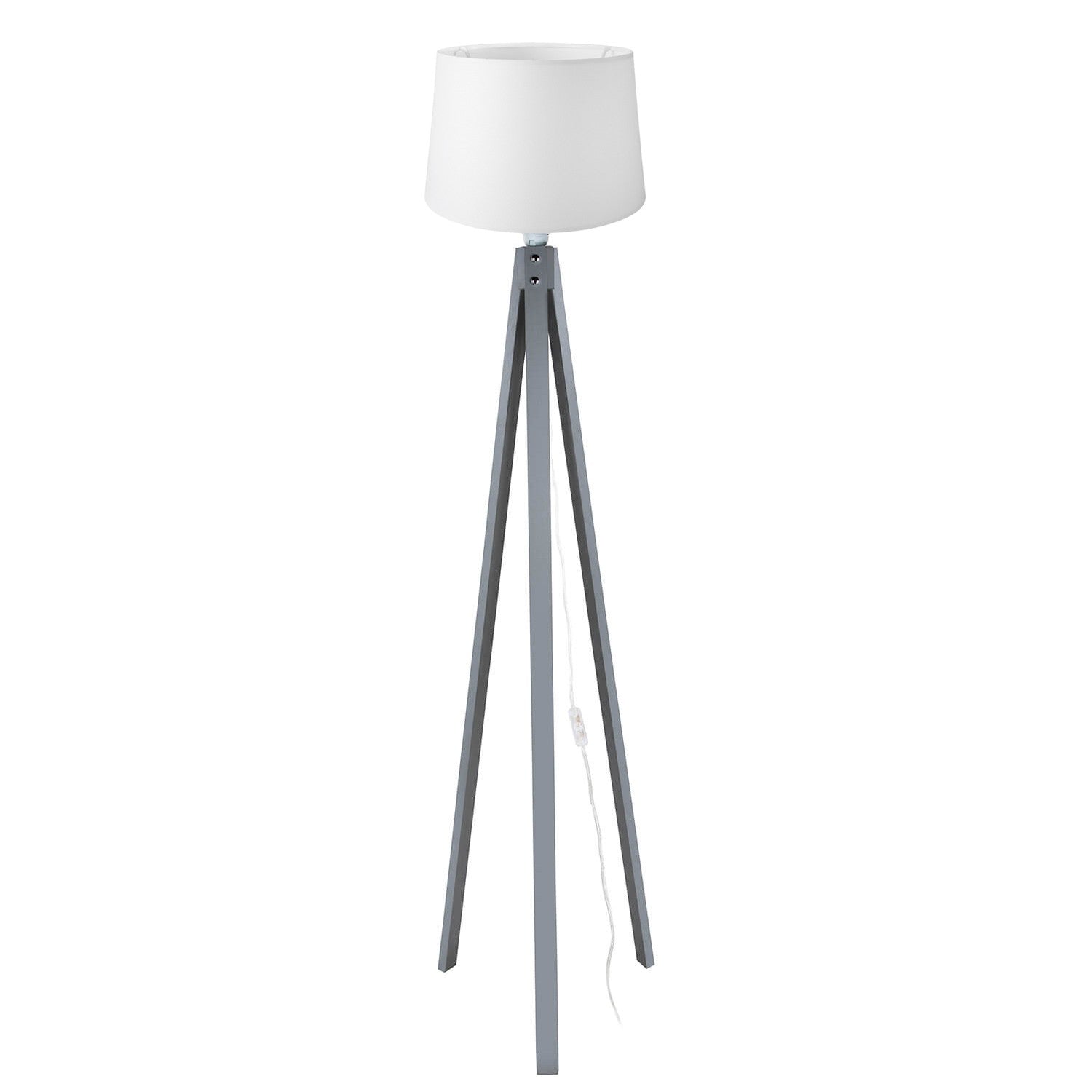 Lampada da terra DECOGRI3565 con piantana grigia e paralume in PVC effetto tessuto bianco