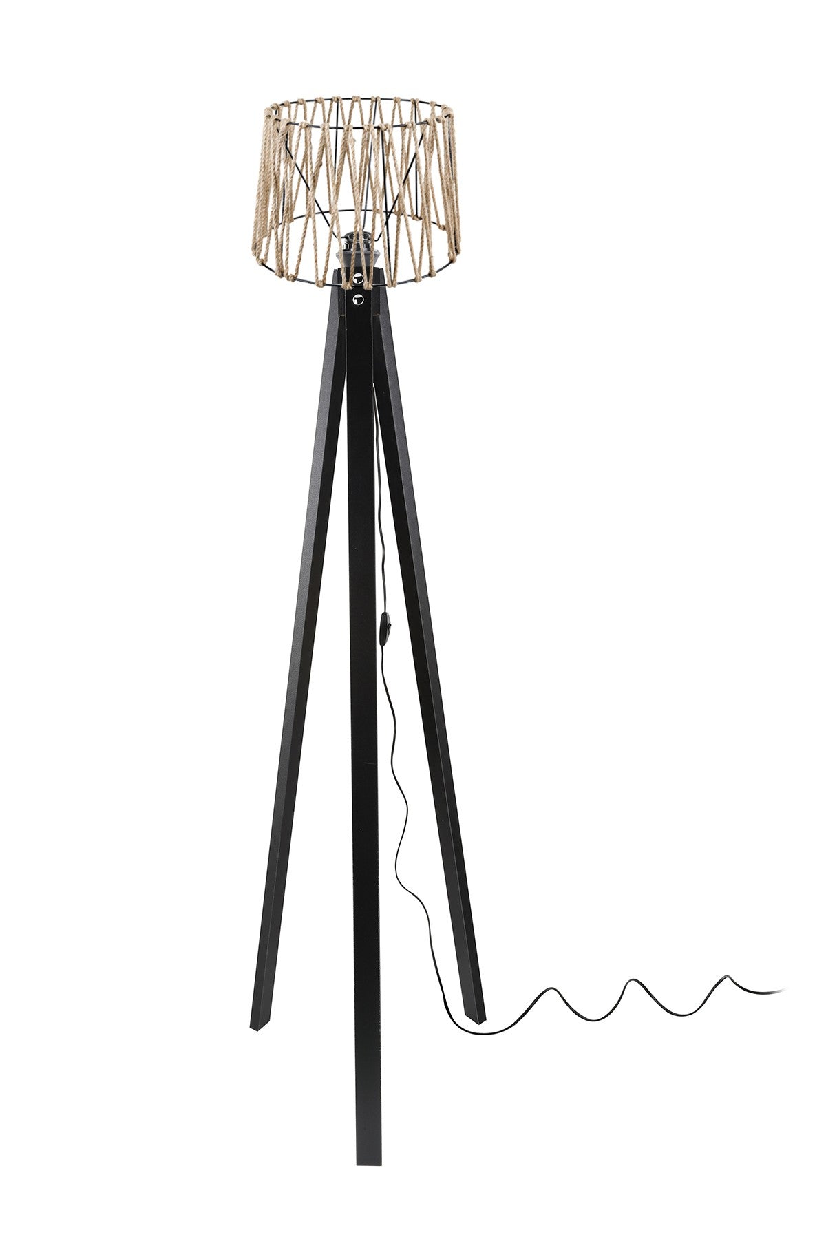 Lampada da terra DECONE 1188 con piantana nera e paralume in iuta