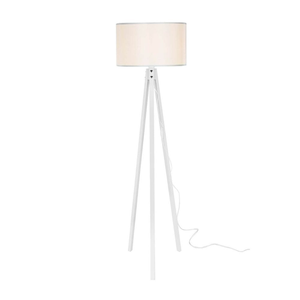 Lampada da terra Rodi ASZ1233 treppiede legno e paralume in PVC effetto tessuto bianco