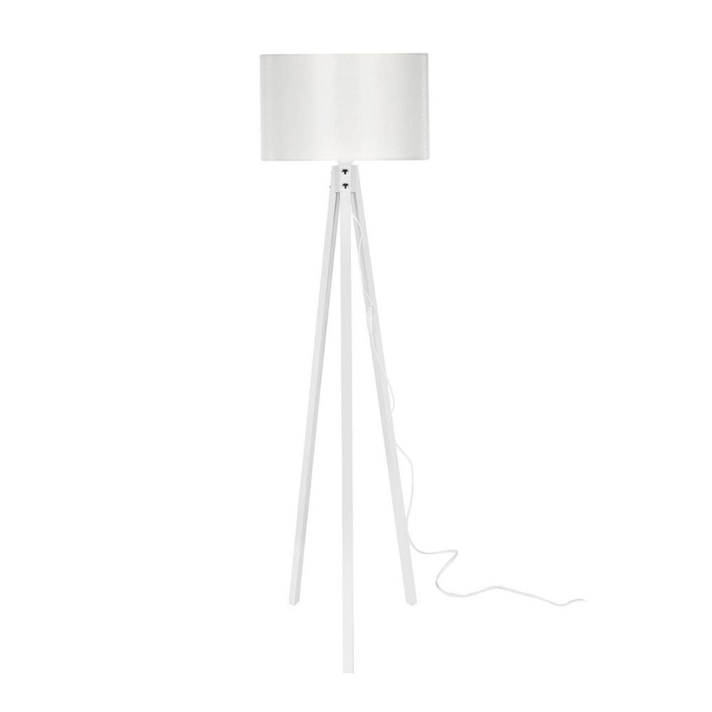 Lampada da terra Rodi ASZ1233 treppiede legno e paralume in PVC effetto tessuto bianco