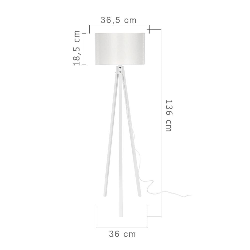 Lampada da terra Rodi ASZ1233 treppiede legno e paralume in PVC effetto tessuto bianco