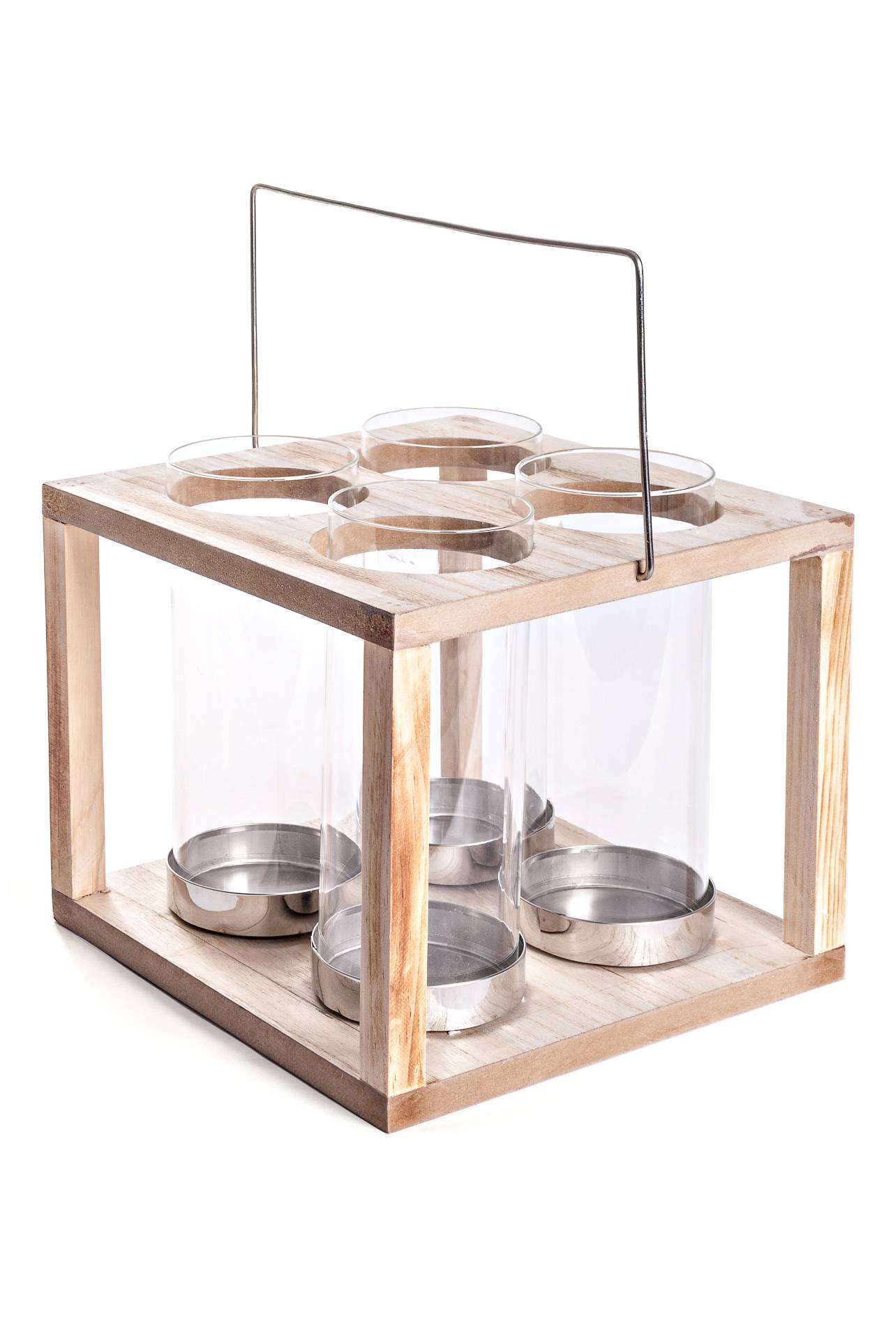 Lanterna in legno con 4 “bicchieri” porta candele - Milano 7 Arte e Design