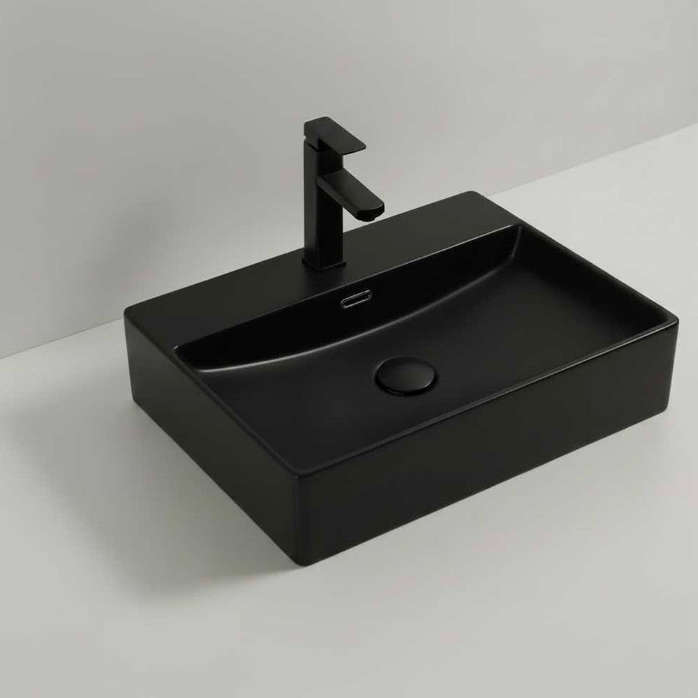 Lavabo da appoggio 9555 in ceramica 60x42x13 cm nero opaco
