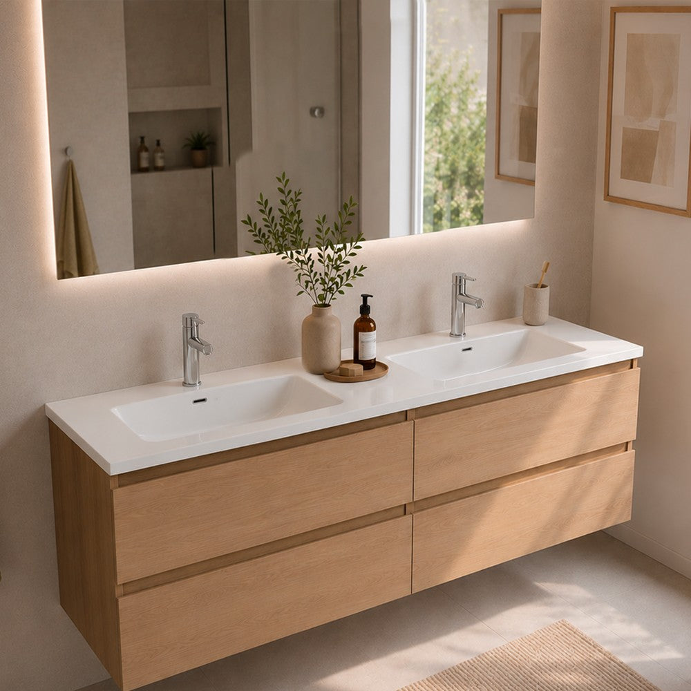 Lavabo incasso Bulnes120 in ceramica 2 vasche bianco lucido 121x46.5 cm.