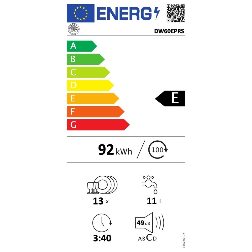 Lavastoviglie Bertazzoni DW60EPRS incasso totale 60 cm. 13 coperti classe E