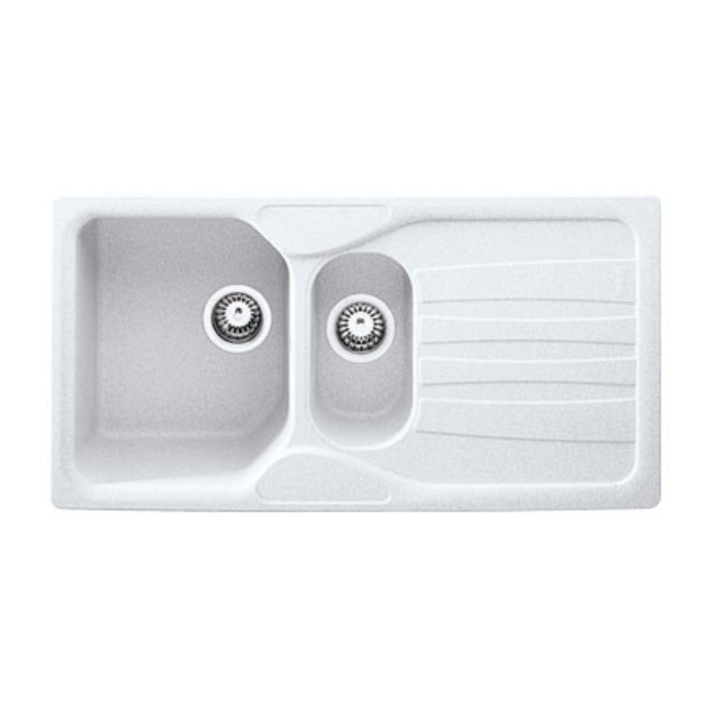 Lavello 1 vasca e mezza Franke Calypso COG651 con gocciolatoio reversibile 97x50 cm. bianco