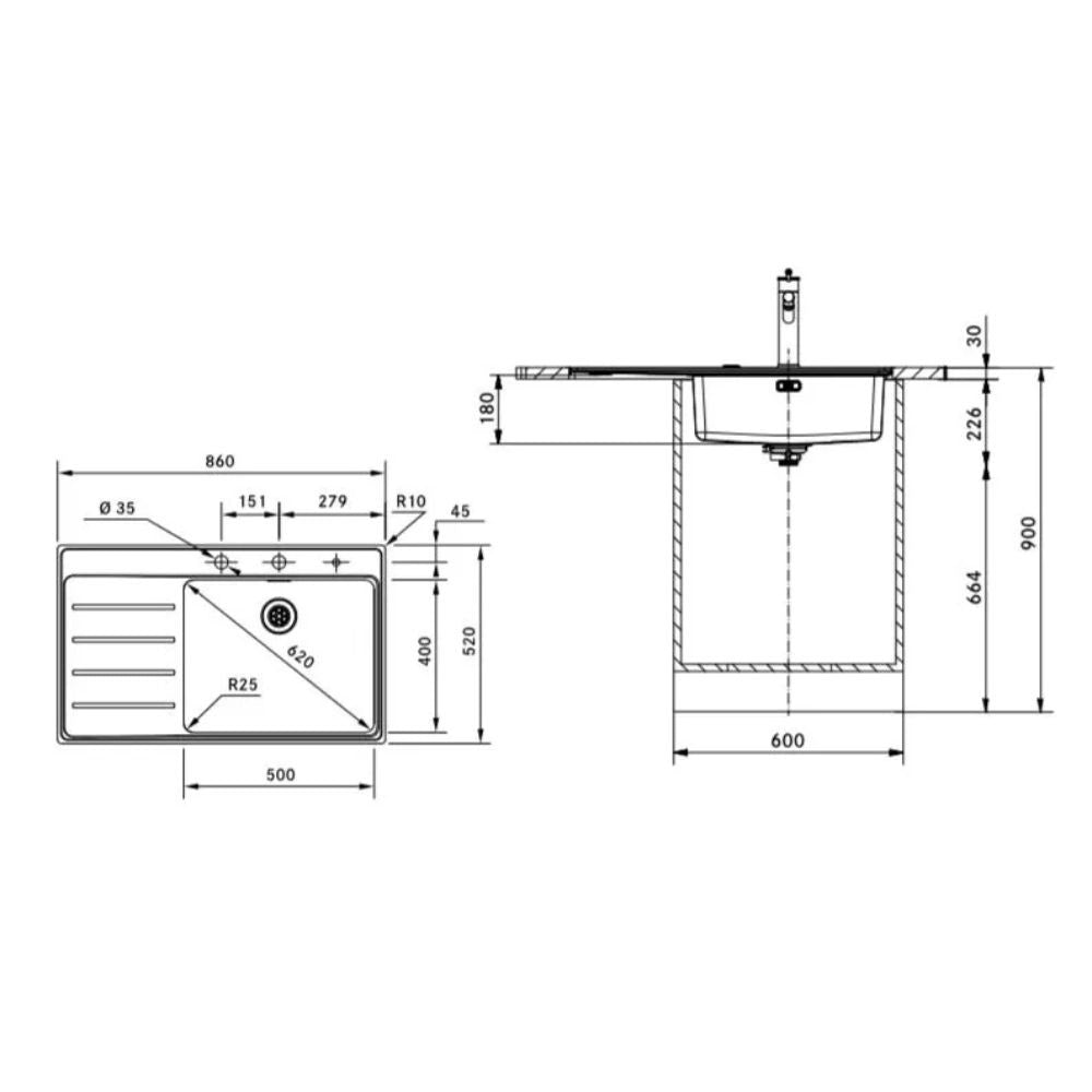 Lavello 1 vasca Franke FSX211 con gocciolatoio sinistro 86x52 cm. inox satinato