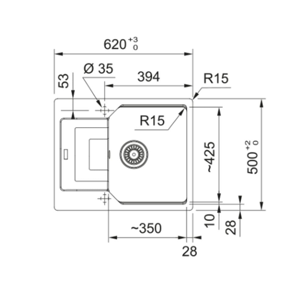Lavello 1 vasca Franke UBG61152 Storm 62x50 con gocciolatoio reversibile in fragranite stone grey