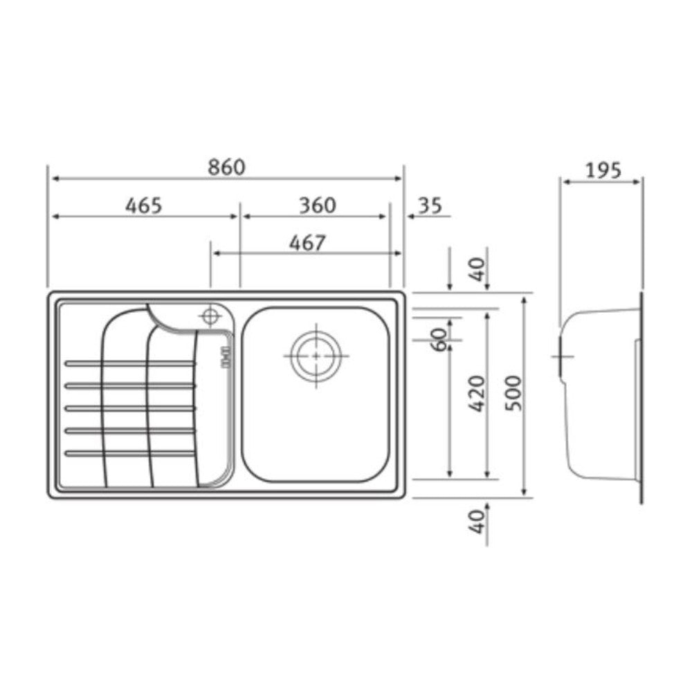 Lavello 1 vasca Franke Zodiaco Zox 614 con gocciolatoio destro 86x50 cm. inox