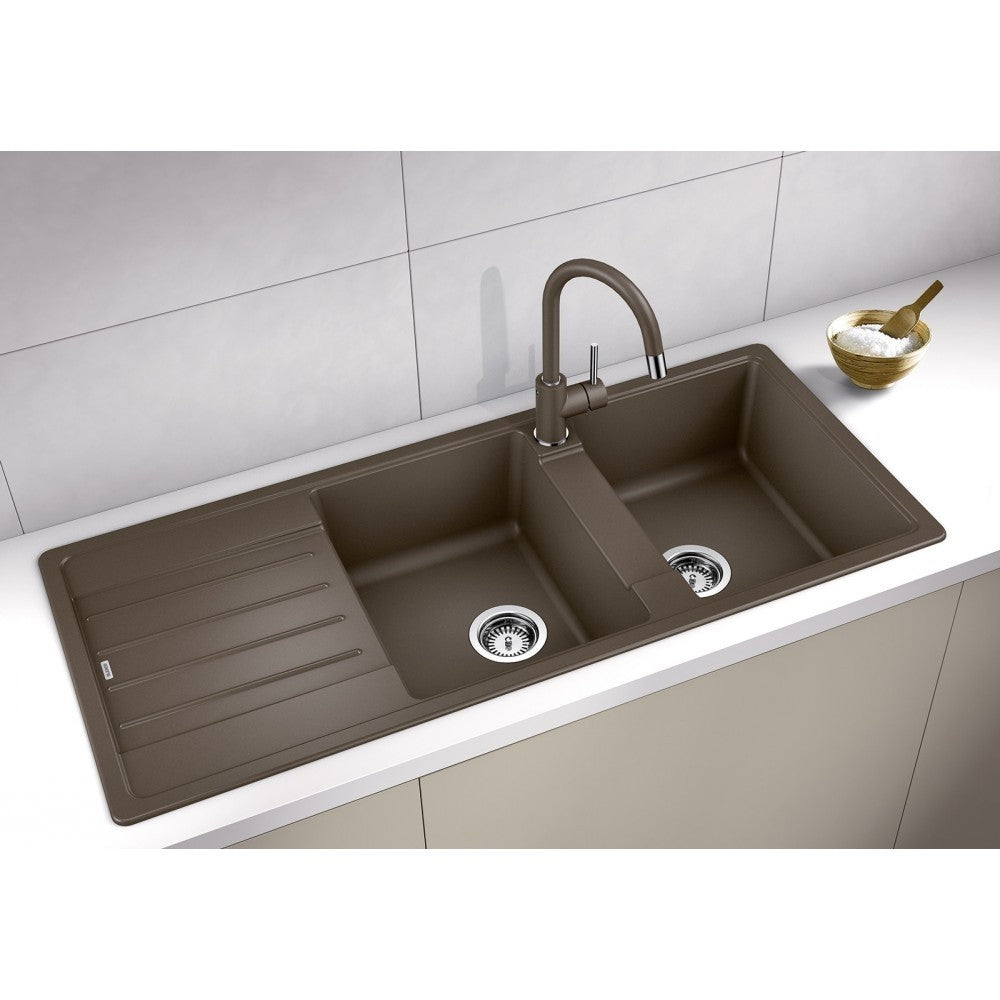 Lavello 2 vasche Blanco Legra 1526088 con gocciolatoio reversibile sopratop 116x50 cm. silgranit nero
