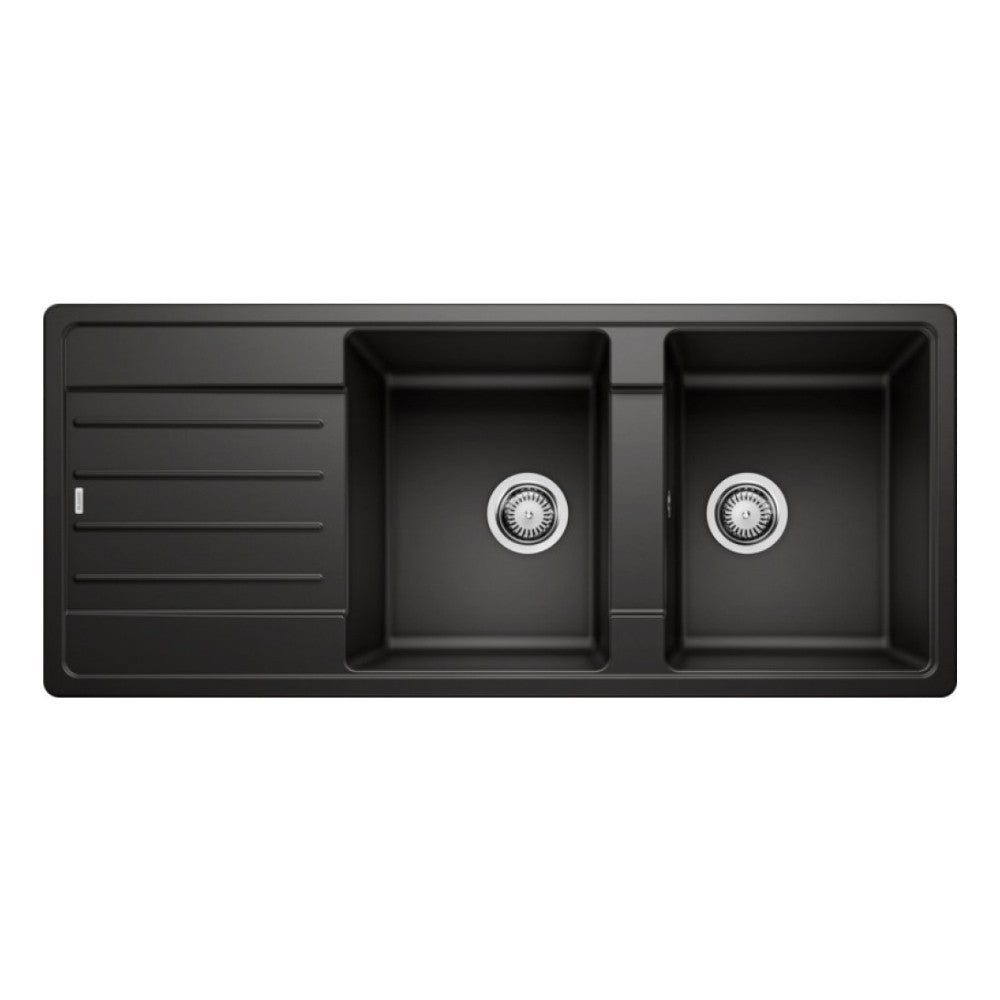 Lavello 2 vasche Blanco Legra 1526088 con gocciolatoio reversibile sopratop 116x50 cm. silgranit nero