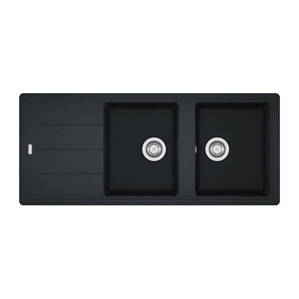 Lavello 2 vasche con gocciolatoio reversibile Franke 116x50 BFG 621 in fragranite nero