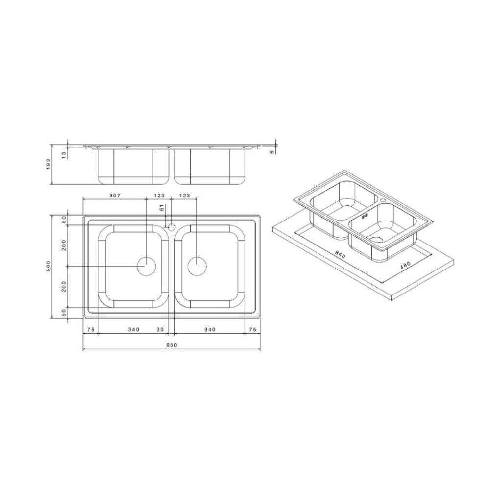 Lavello 86x50 2 vasche SAXT322A