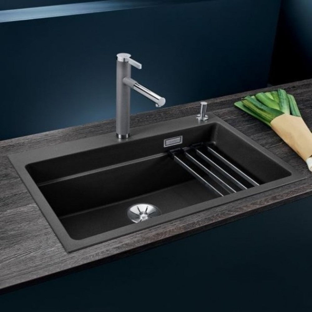 Lavello Blanco monovasca sintetico Etagon8 1525187 tappo a cestello InFino e coppia di barre in acciaio inox 78x51 cm. antracite
