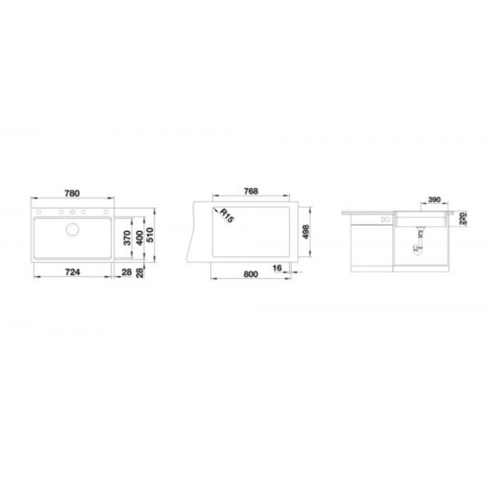 Lavello Blanco monovasca sintetico Etagon8 1525187 tappo a cestello InFino e coppia di barre in acciaio inox 78x51 cm. antracite