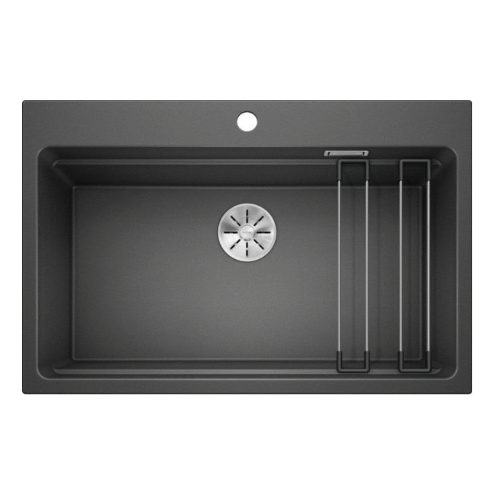 Lavello Blanco monovasca sintetico Etagon8 1525187 tappo a cestello InFino e coppia di barre in acciaio inox 78x51 cm. antracite