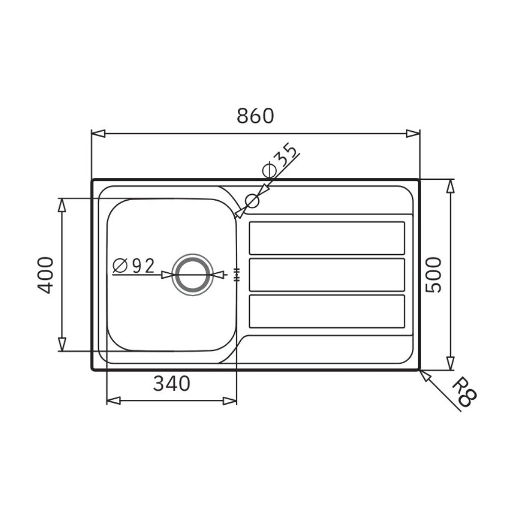 Lavello da incasso Tirreno861 con 1 vasca sinistra con gocciolatoio destro inox scatolato singolarmente