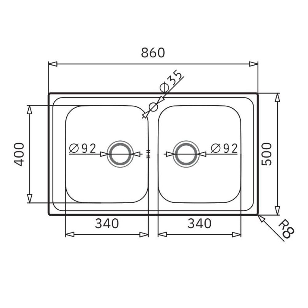 Lavello da incasso Tirreno862 2 vasche 86x50 inox scatolato singolarmente