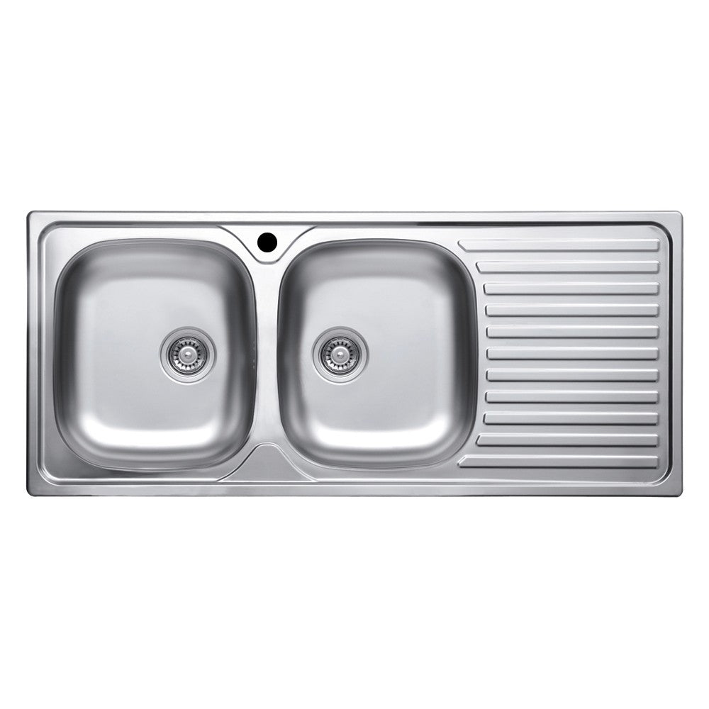 Lavello incasso cucina MP1162DX acciaio116x50 cm due vasche e gocciolatoio destro