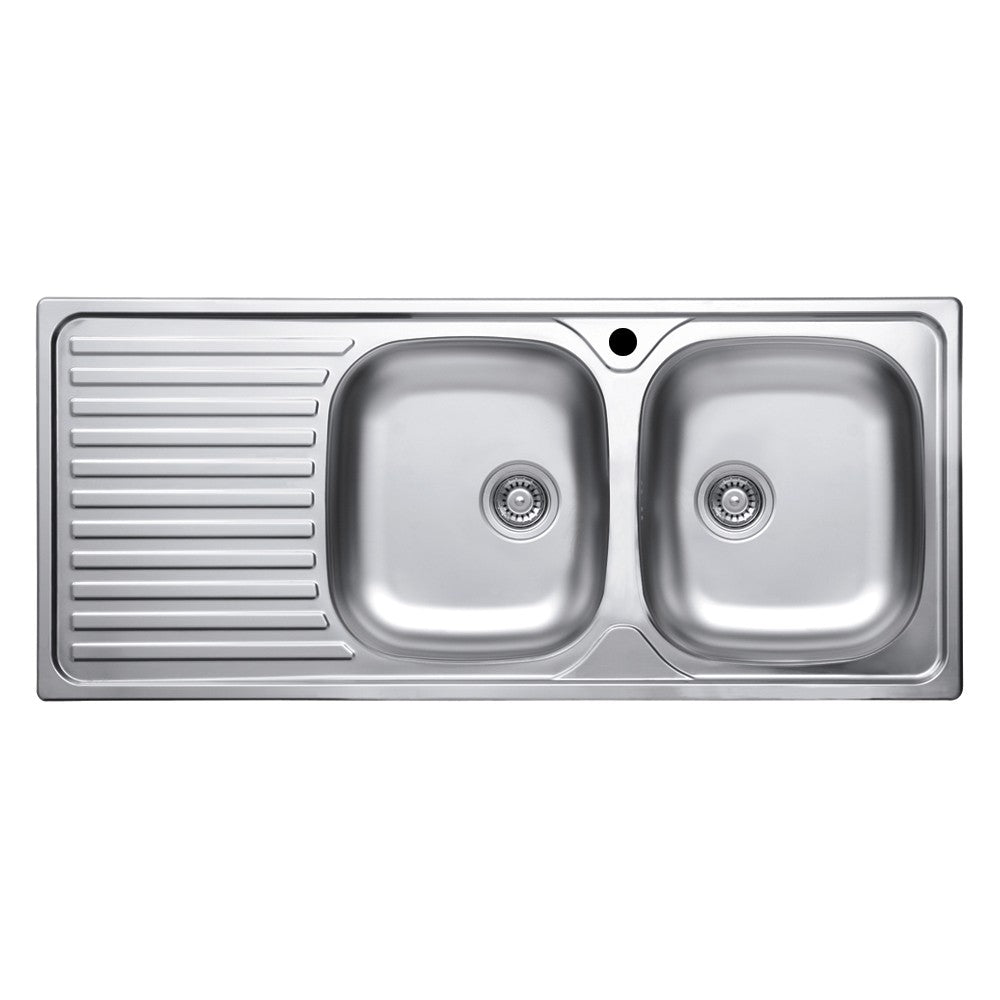 Lavello incasso cucina MP1162SX acciaio116x50 cm due vasche e gocciolatoio sinistro