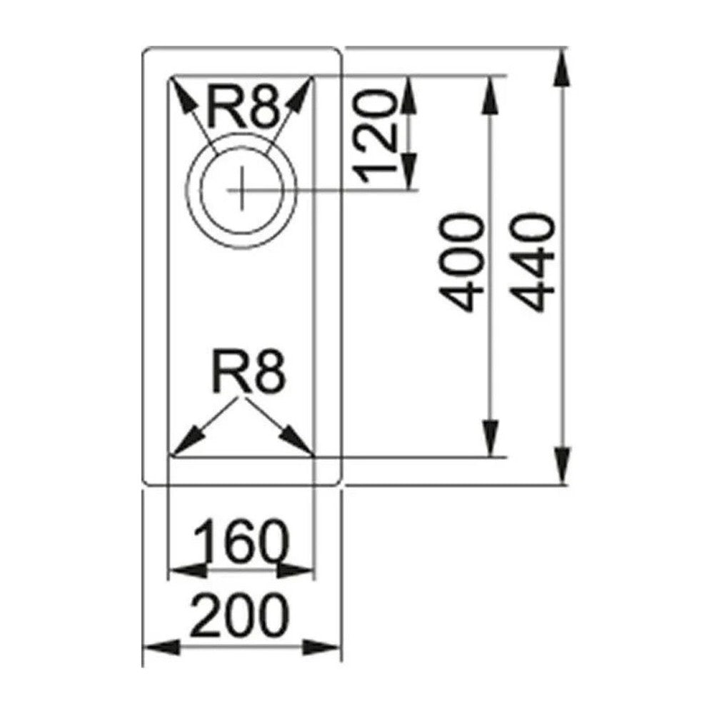 Lavello monovasca Franke Planar PEX110-16 sottotop inox satinato 44x20 cm.