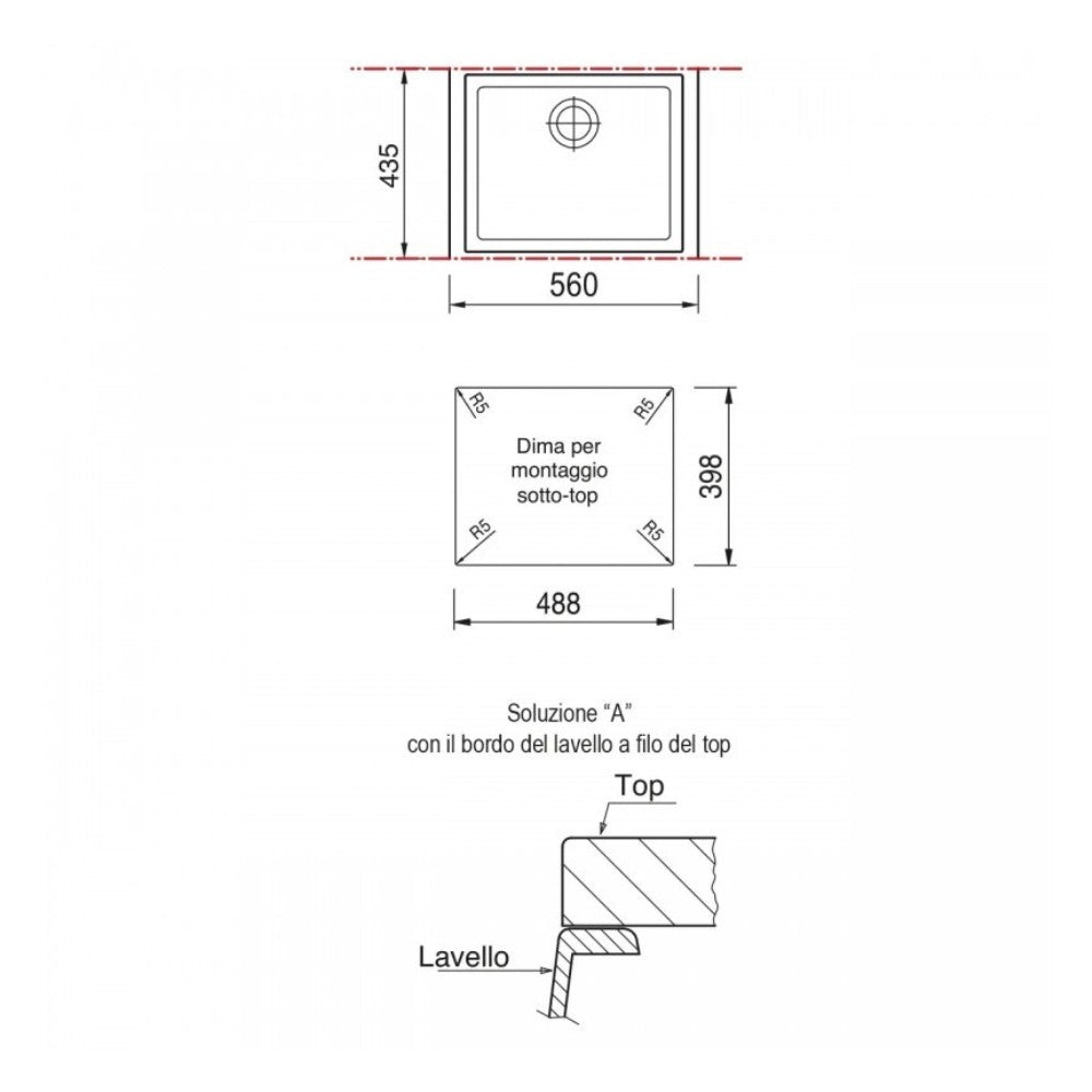 Lavello monovasca Plados ON5610ST sottotop 56x43.5 microUltragranit tecnologia ariapura nero
