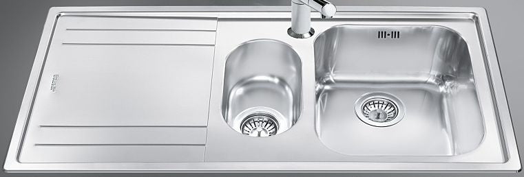 Lavello Smeg LE102S2 inox 1 + 1/2 vasca con gocciolatoio sinistro 100x50 cm.