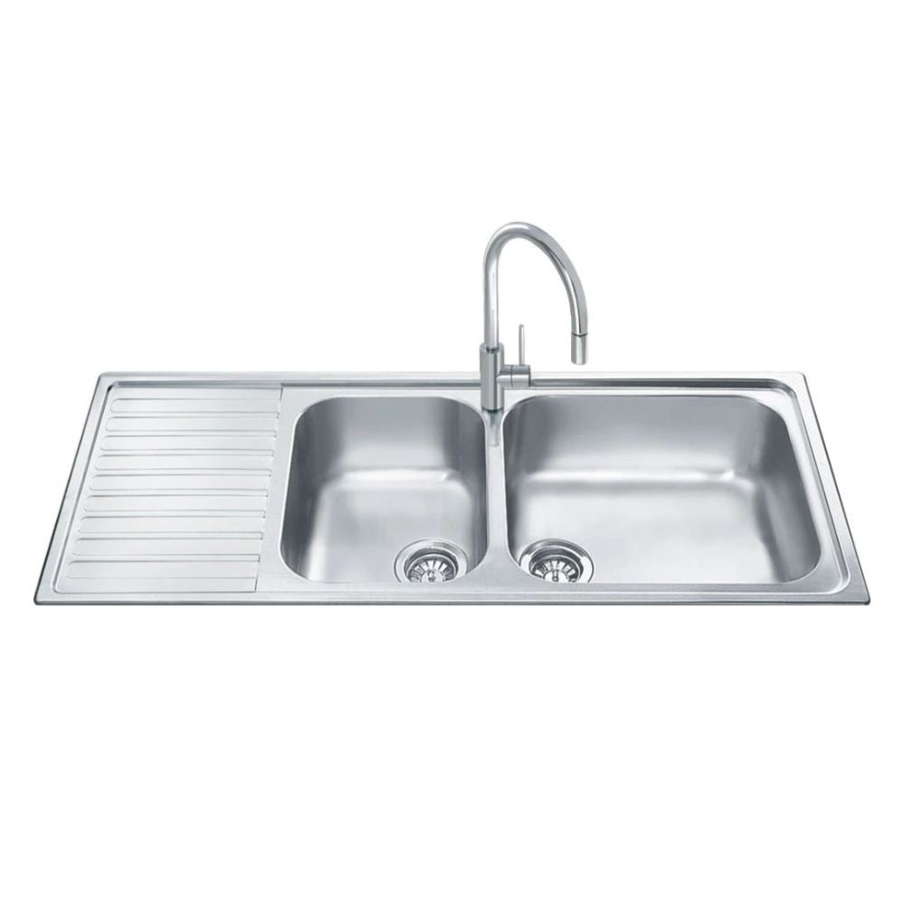 Lavello Smeg LGM116S inox 2 vasche con gocciolatoio sinistro microantigraffio 116x50 cm